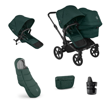 Bugaboo donkey double pushchair and accessories in fern green.