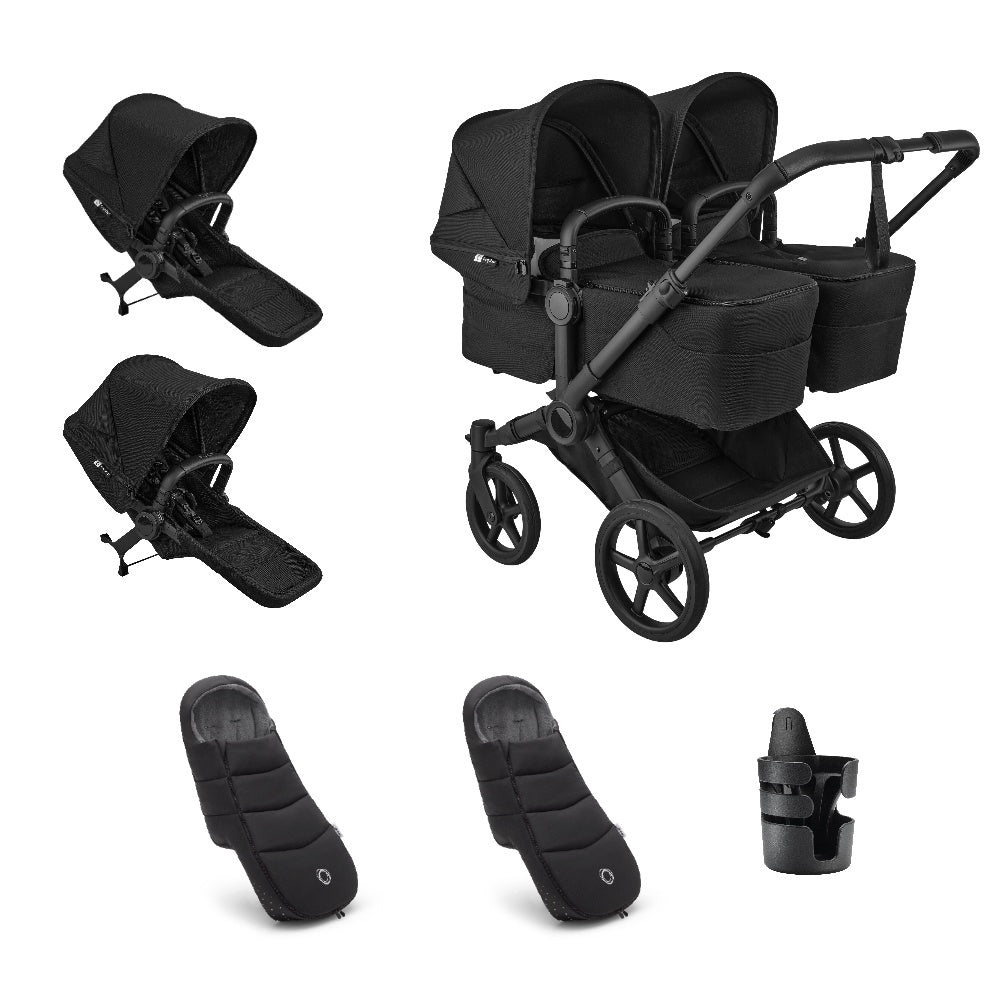 Bugaboo donkey twin pushchair and accessories in heritage black.