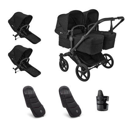 Bugaboo donkey twin pushchair and accessories in heritage black.