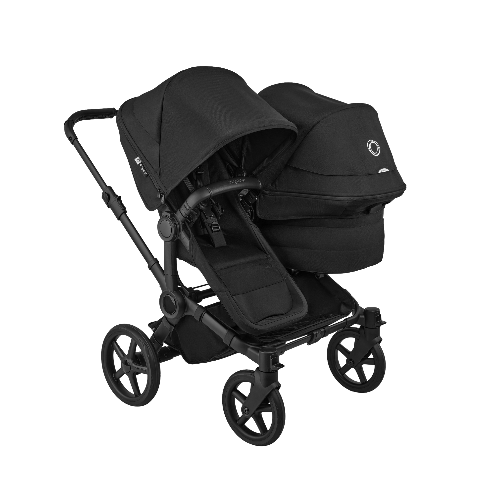 Donkey double pushchair in heritage black with matching accessories and atonB2 car seat and base