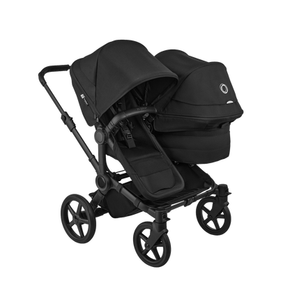 Donkey double pushchair in heritage black with matching accessories and atonB2 car seat and base