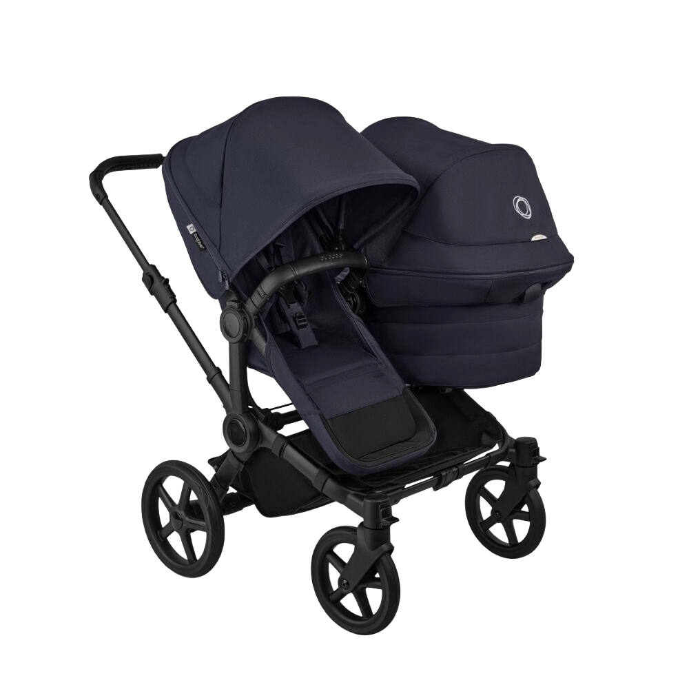 Bugaboo donkey double pushchair and accessories in deep indigo navy.