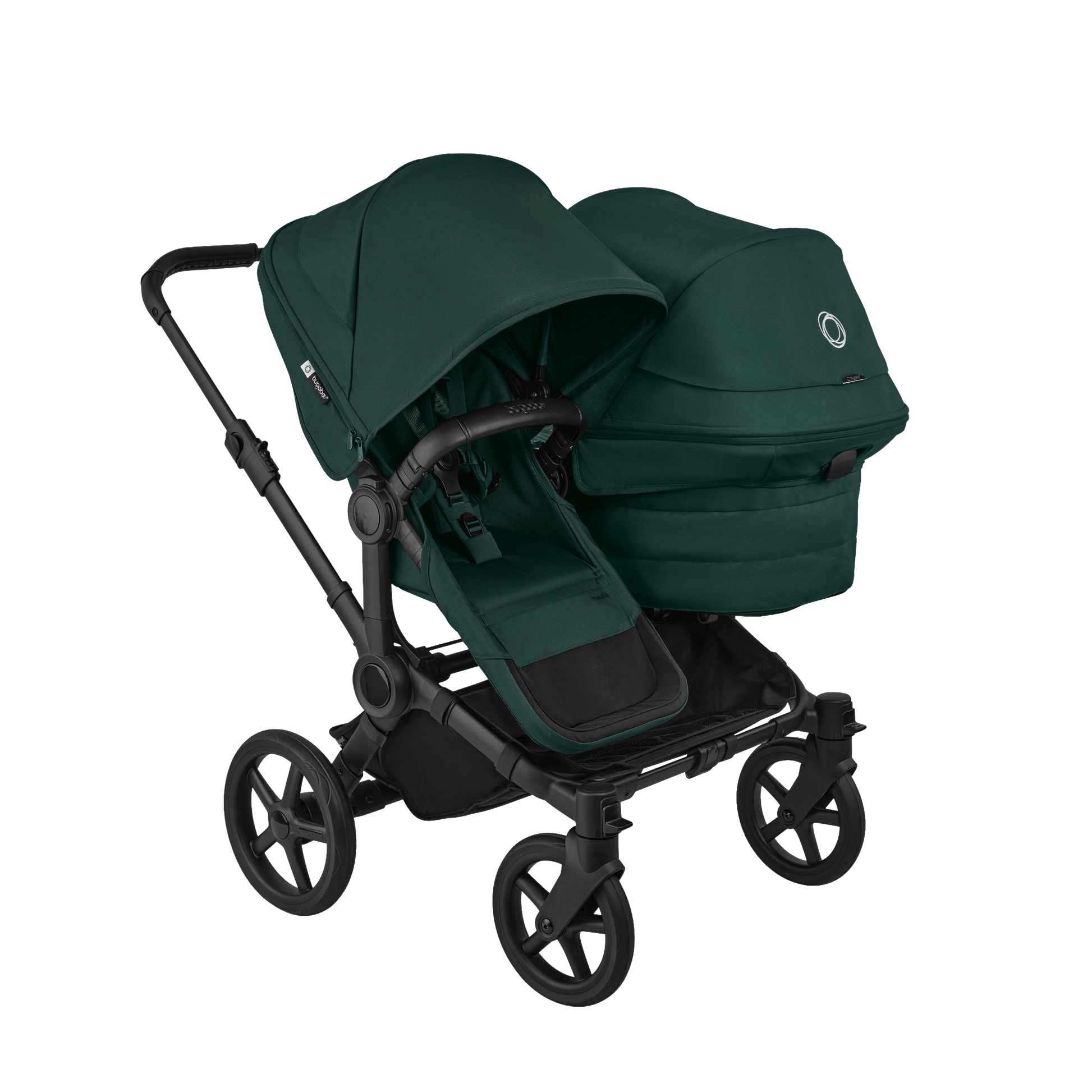 Bugaboo donkey double pushchair and accessories in fern green.