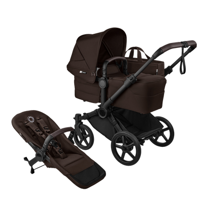 Donkey single pushchair and carrycot bundle in cocoa brown with accessories and clout car seat and base.