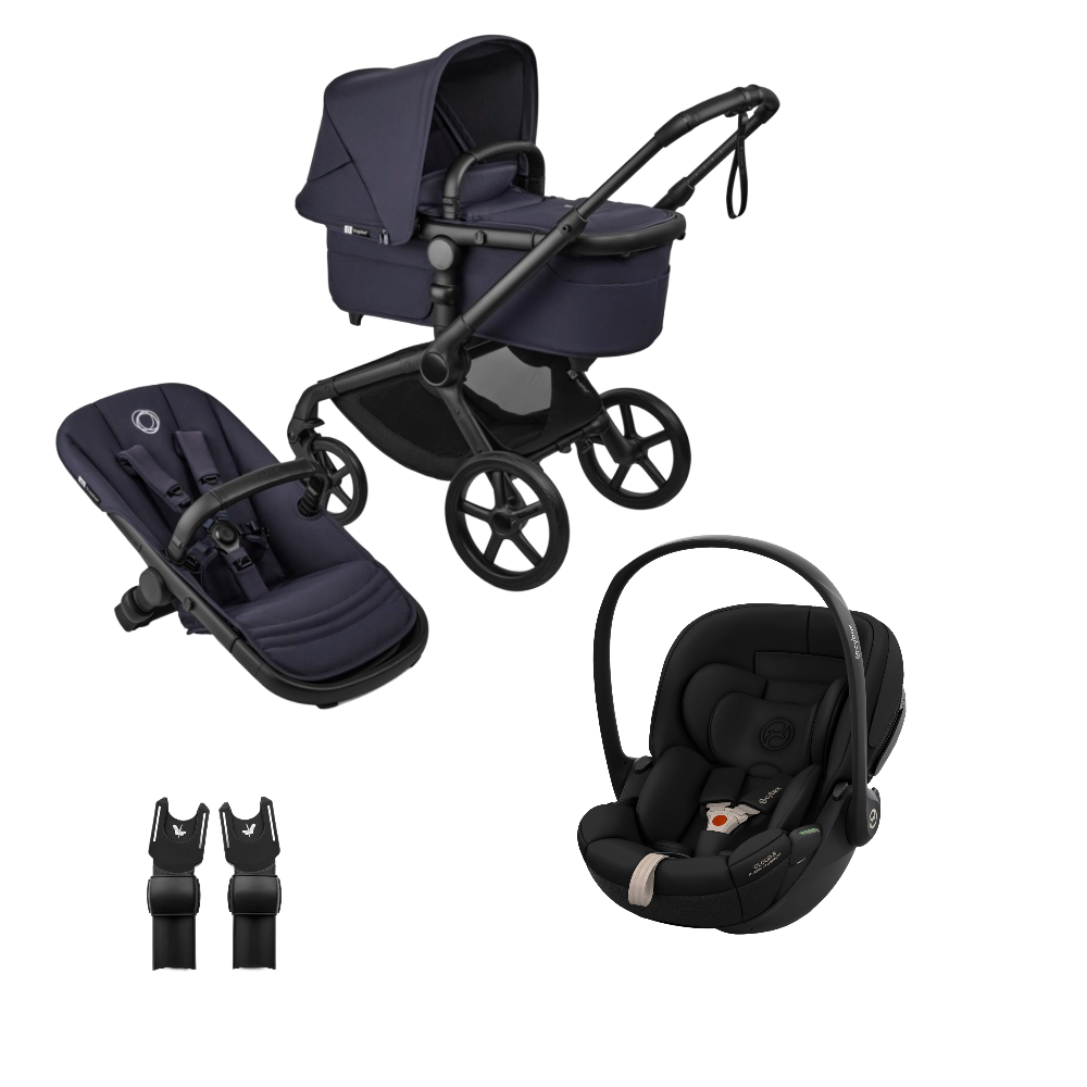 Bugaboo Fox 5 renew in deep indigo navy colour, with Cybex cloud S car seat.