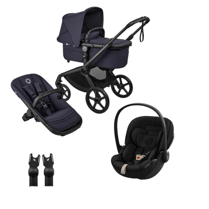 Bugaboo Fox 5 renew in deep indigo navy colour, with Cybex cloud S car seat.