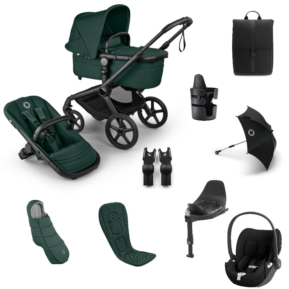 Bugaboo Fox 5  Renew Complete Bundle in fern green colourway complete with cloud t car seat and base.