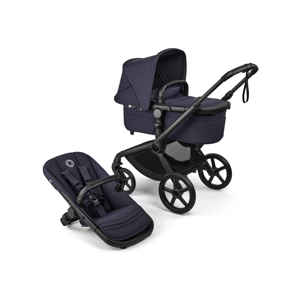 Bugaboo Fox 5 renew in deep indigo navy colour, with Cybex cloud S car seat.
