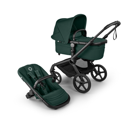 Bugaboo Fox 5 renew in fern dark green colour, with Cybex cloud S car seat and isofix base.