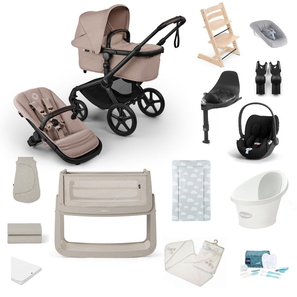 Bugaboo Pushchair in Premium Bundle including a bath, crib car seat and highchair.