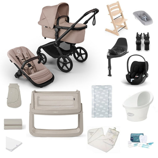 Bugaboo Pushchair in Premium Bundle including a bath, crib car seat and highchair.