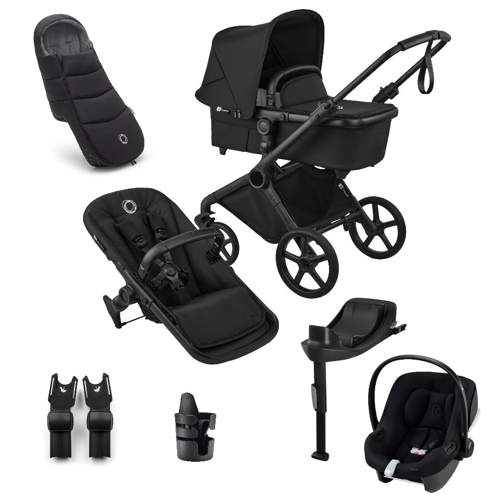 Bugaboo cub pushchair in heritage black complete with matching accessories and atonb2 car seat and base.