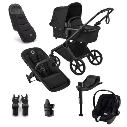 Bugaboo cub pushchair in heritage black complete with matching accessories and atonb2 car seat and base.