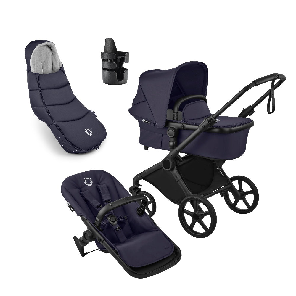 Cub pushchair in deep indigo navy with matching accessories.