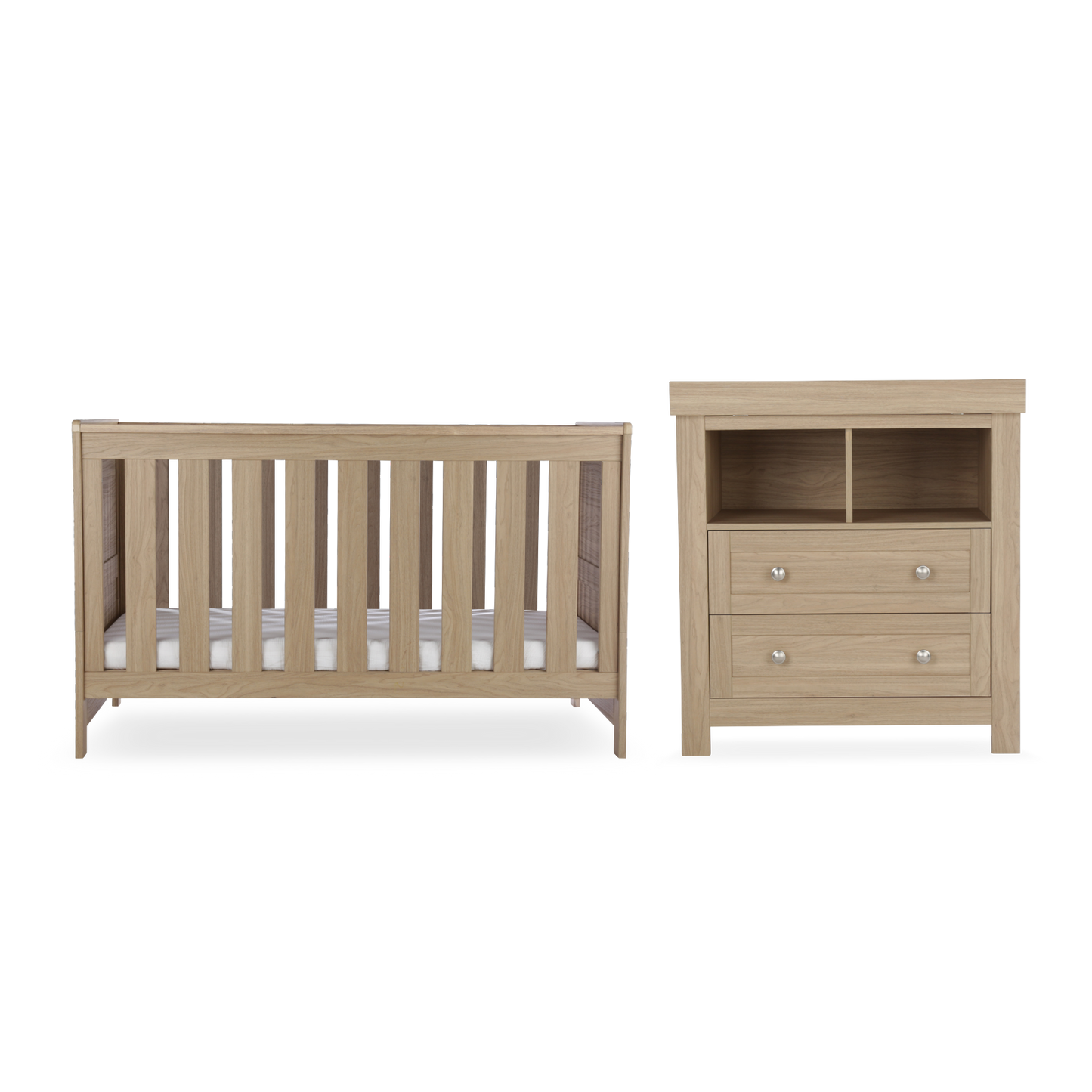 CuddleCo Burford 2 piece nursery furniuter set in an oak finish. Mattress not included.