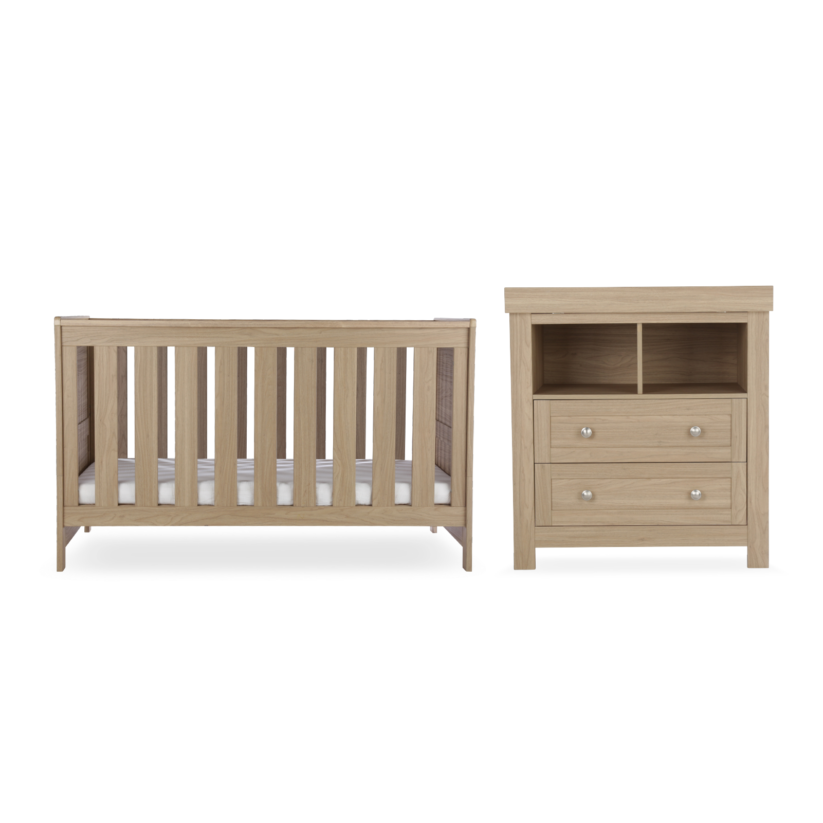 CuddleCo Burford 2 piece nursery furniuter set in an oak finish. Mattress not included.