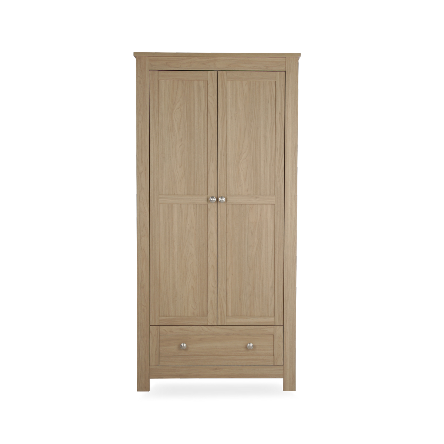 CuddleCo burford wardrobe with 2 doors and 1 drawer in oak colour.