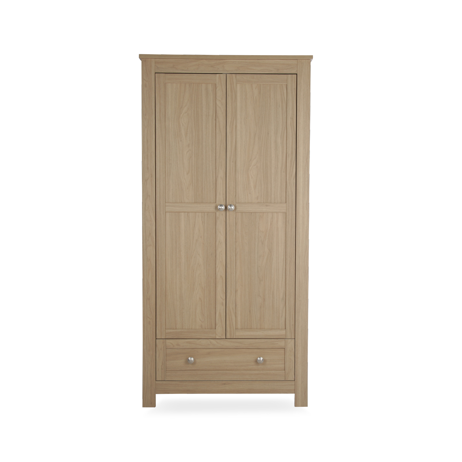 CuddleCo burford wardrobe with 2 doors and 1 drawer in oak colour.