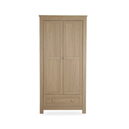 CuddleCo burford wardrobe with 2 doors and 1 drawer in oak colour.