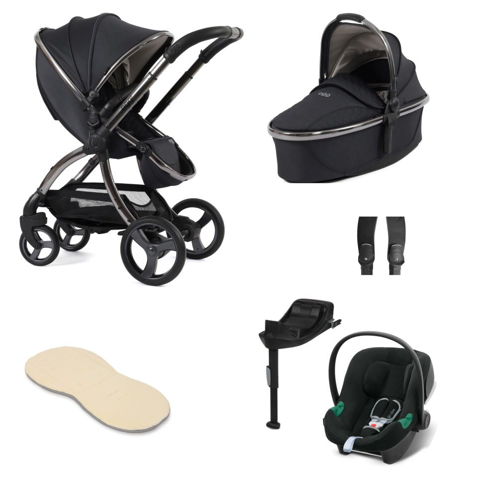 Egg 3 stroller in carbonite including an aton b2 car seat and base