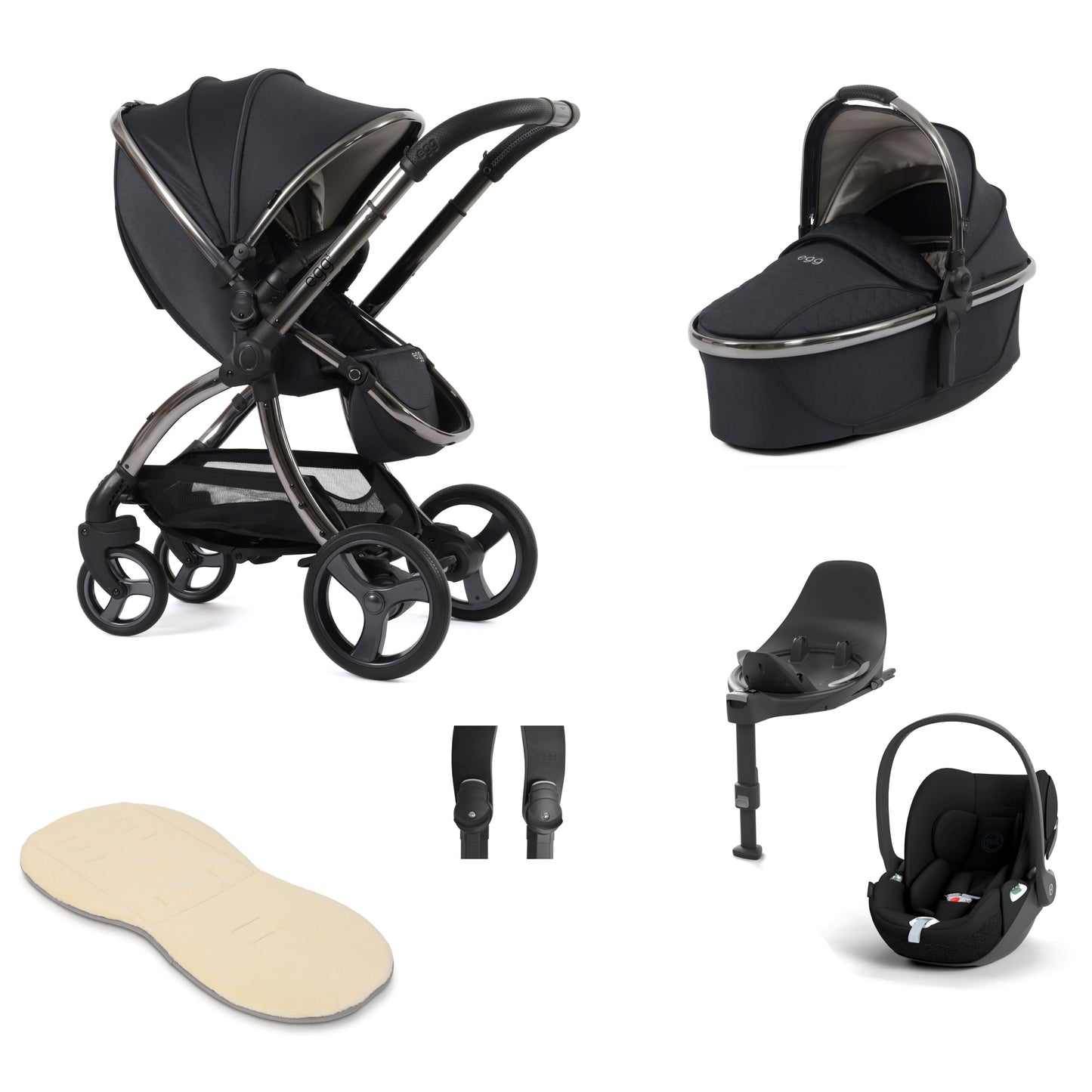 Egg 3 stroller in Carbonite with cloud t and base 