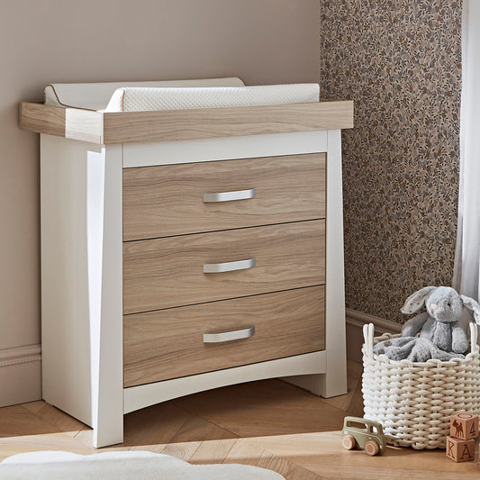 Ada Dresser in white and ash within a nursery