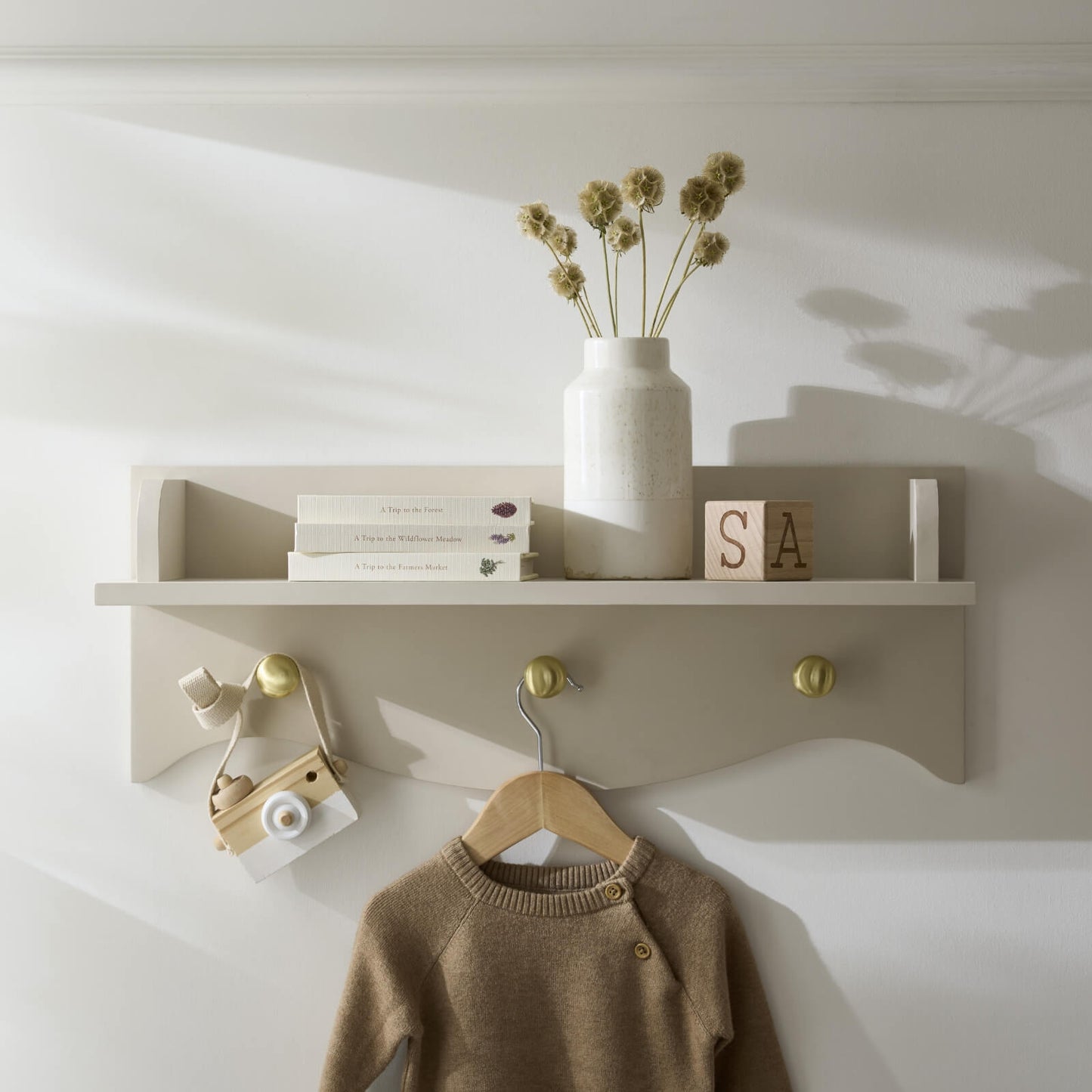 CuddleCo Clara nursery shelf in cashmere colour.