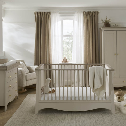 clara cashmere cotbed and dresser and wardrobe in a nursery