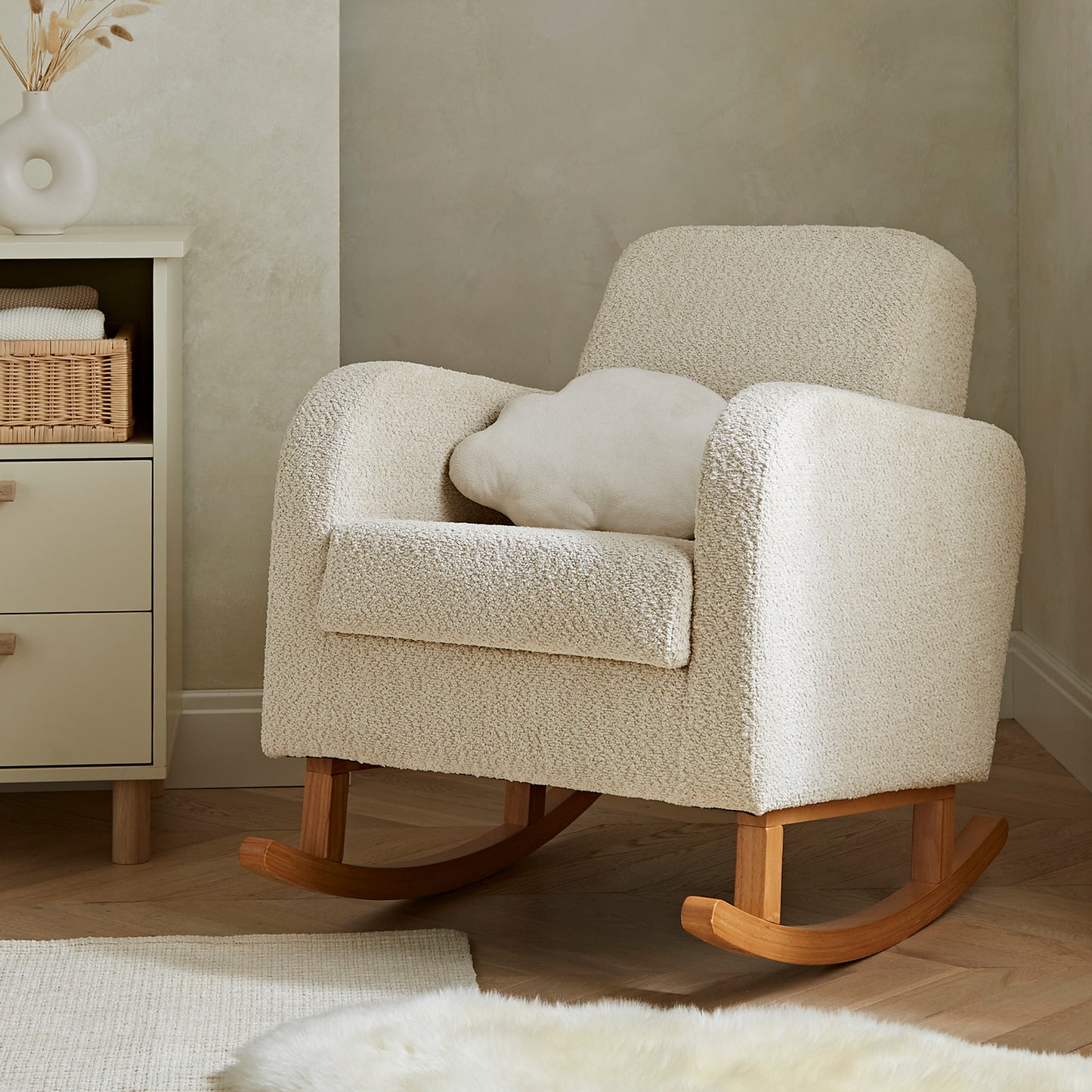 CuddleCo Etta nursing chair in mushroom colour way with rocking feet.