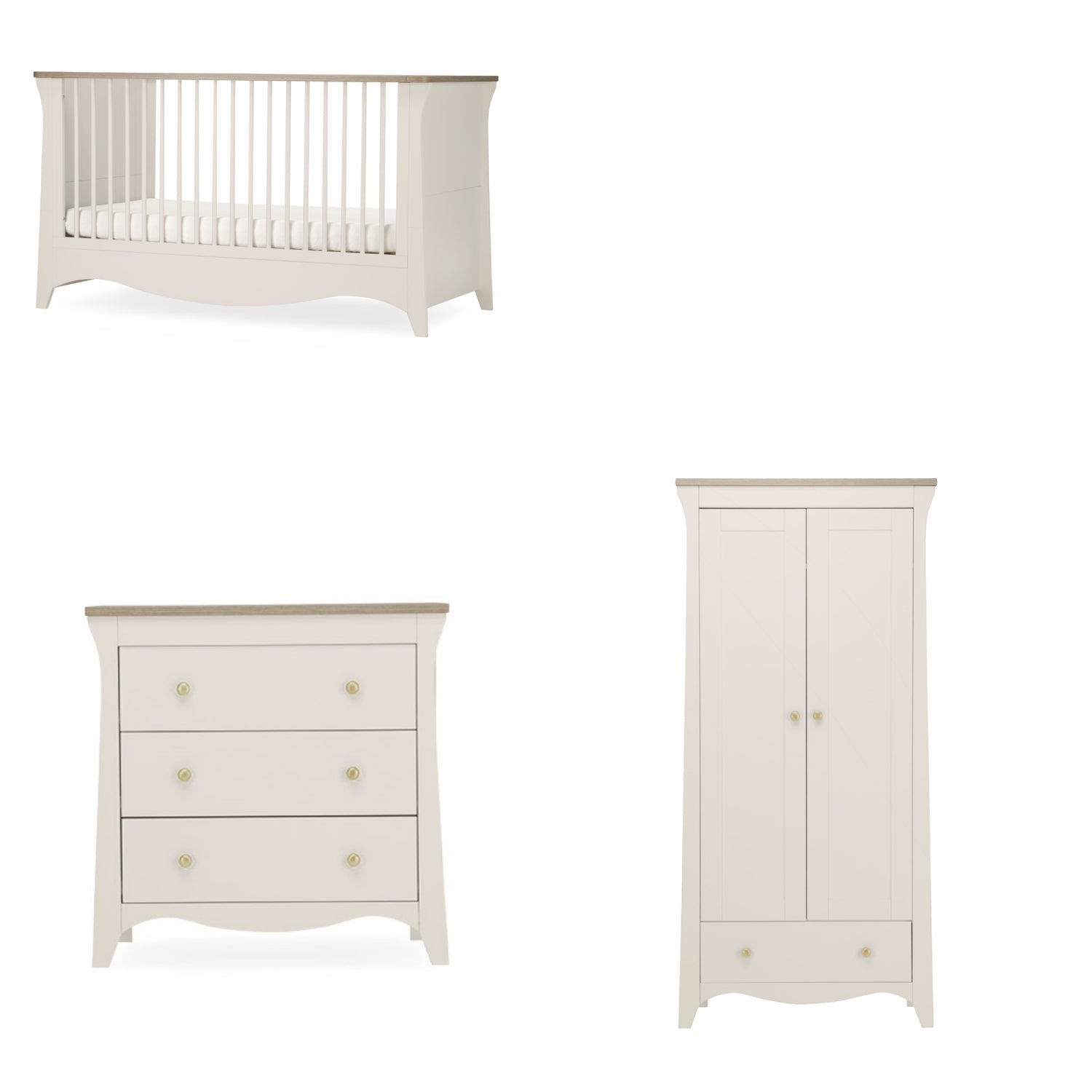Clara Cashmere 3 Piece Bundle with Cotbed Dresser and Wardrobe 
