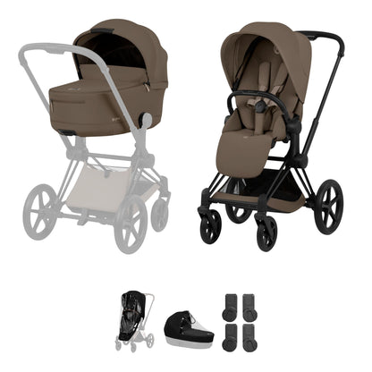 Cybex Priam Comfort combo in coconut brown colour and matt black chassis.