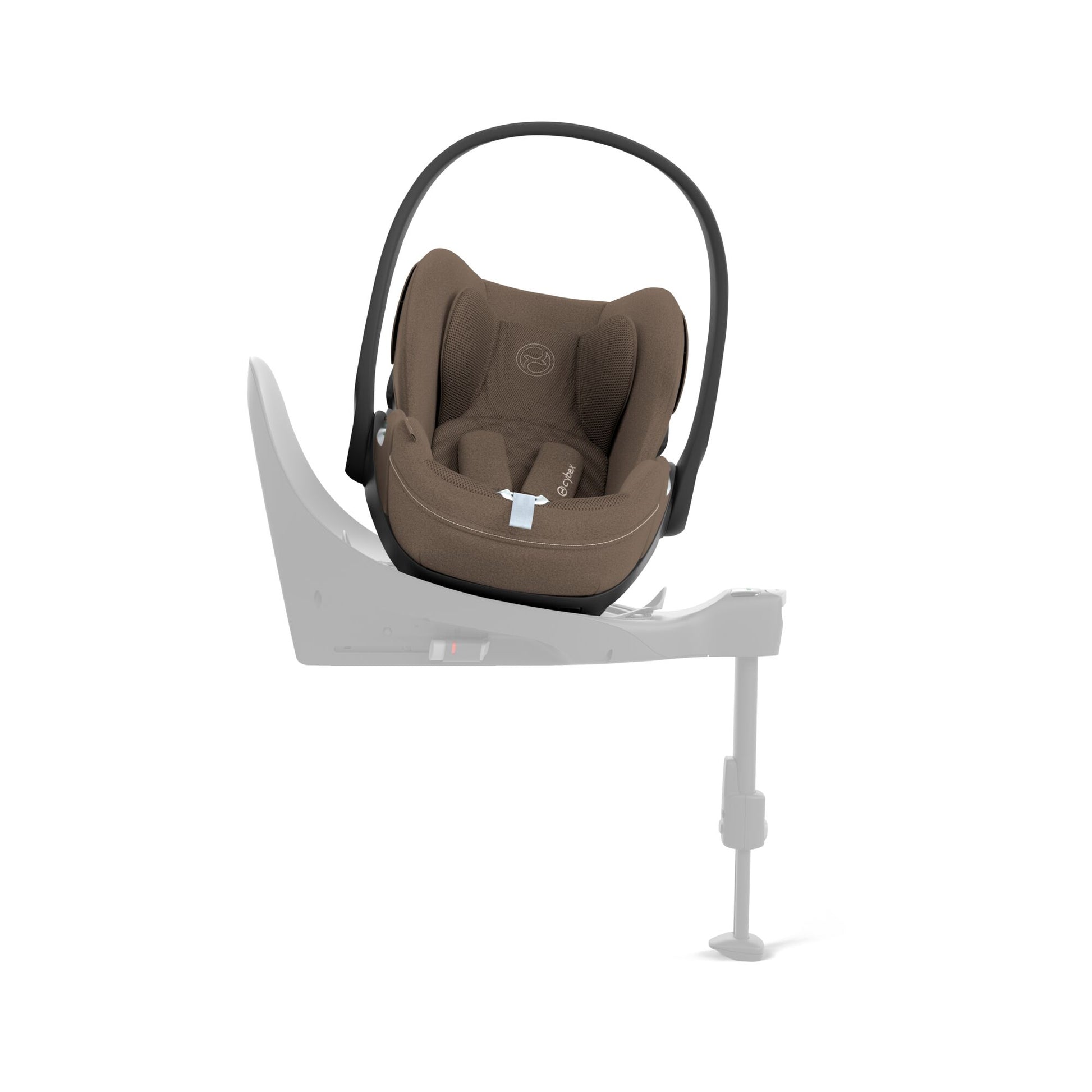Cybex Cloud T car seat in Coconut Brown colourway, highlighting contemporary safety features.