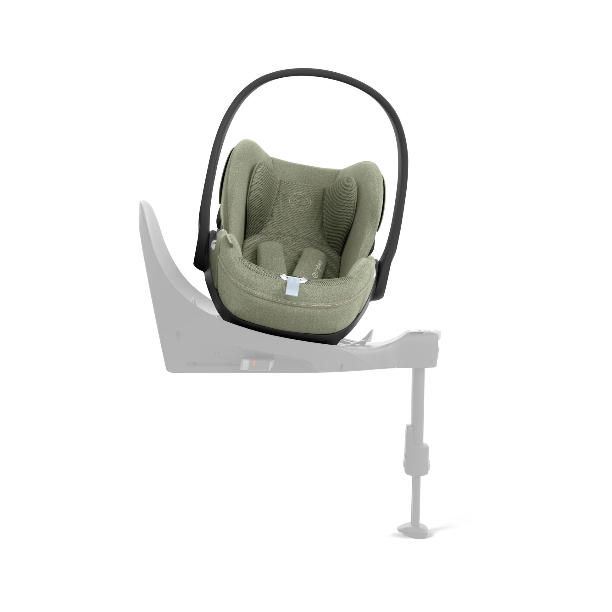 Cybex Cloud T car seat in Sage Green colourway, highlighting contemporary safety features.