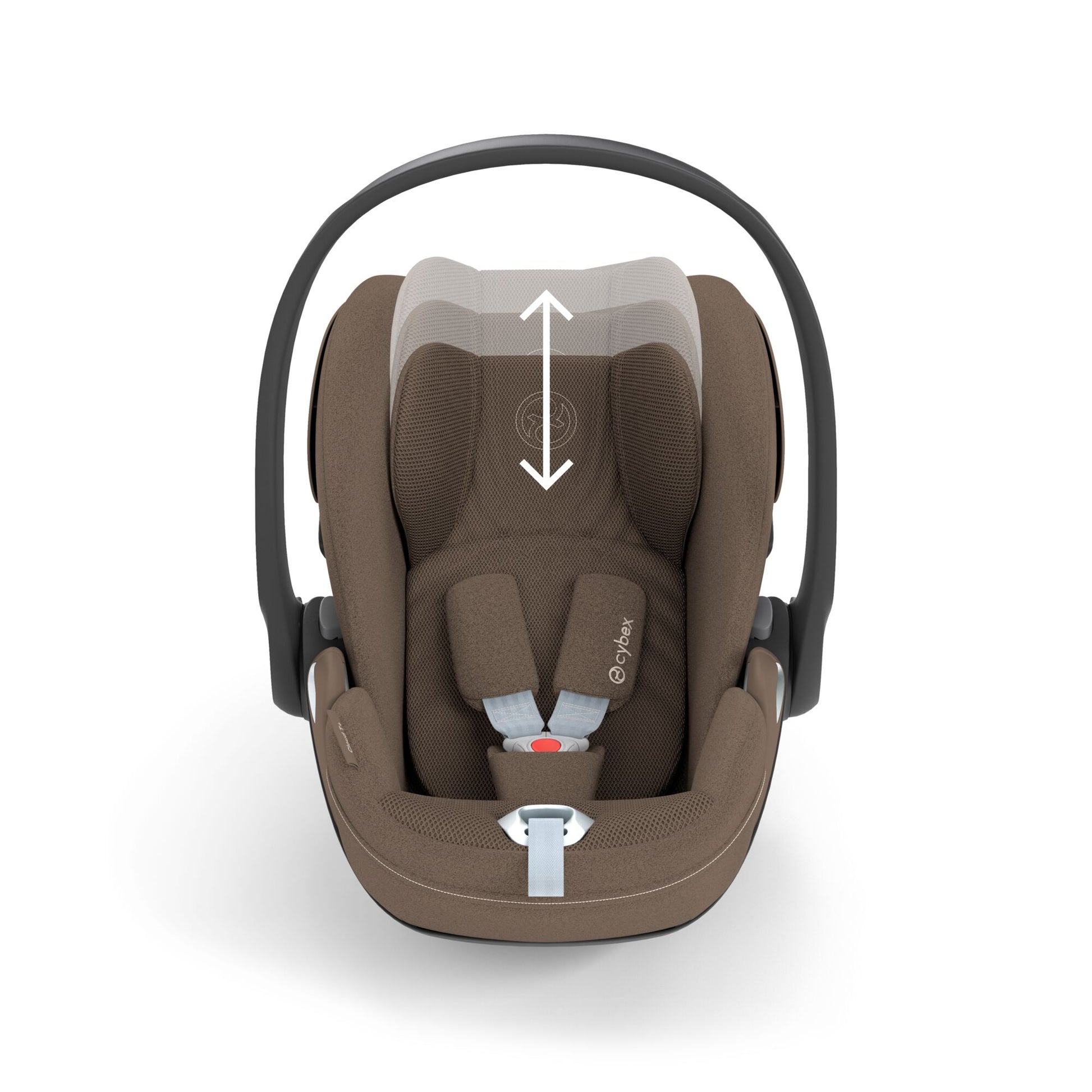 Cybex Cloud T car seat in Coconut Brown colourway, highlighting contemporary safety features.