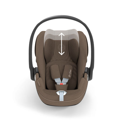 Cybex Cloud T car seat in Coconut Brown colourway, highlighting contemporary safety features.
