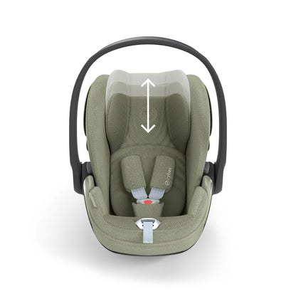 Cybex Cloud T car seat in Sage Green colourway, highlighting contemporary safety features.