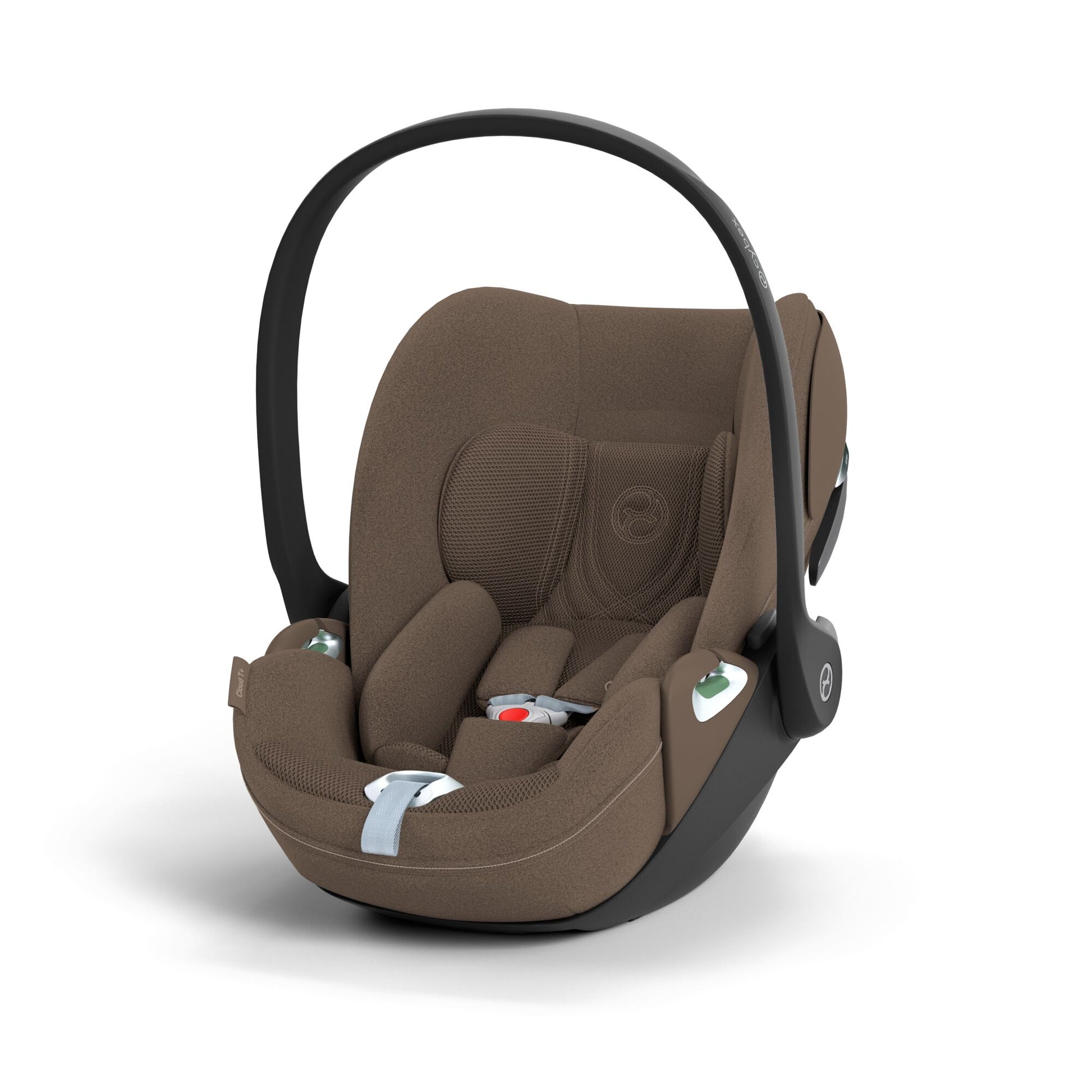 Cybex Cloud T car seat in Coconut Brown colourway, highlighting contemporary safety features.