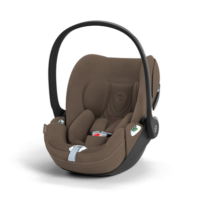 Cybex Cloud T car seat in Coconut Brown colourway, highlighting contemporary safety features.