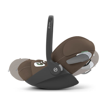 Cybex Cloud T car seat in Coconut Brown colourway, highlighting contemporary safety features.