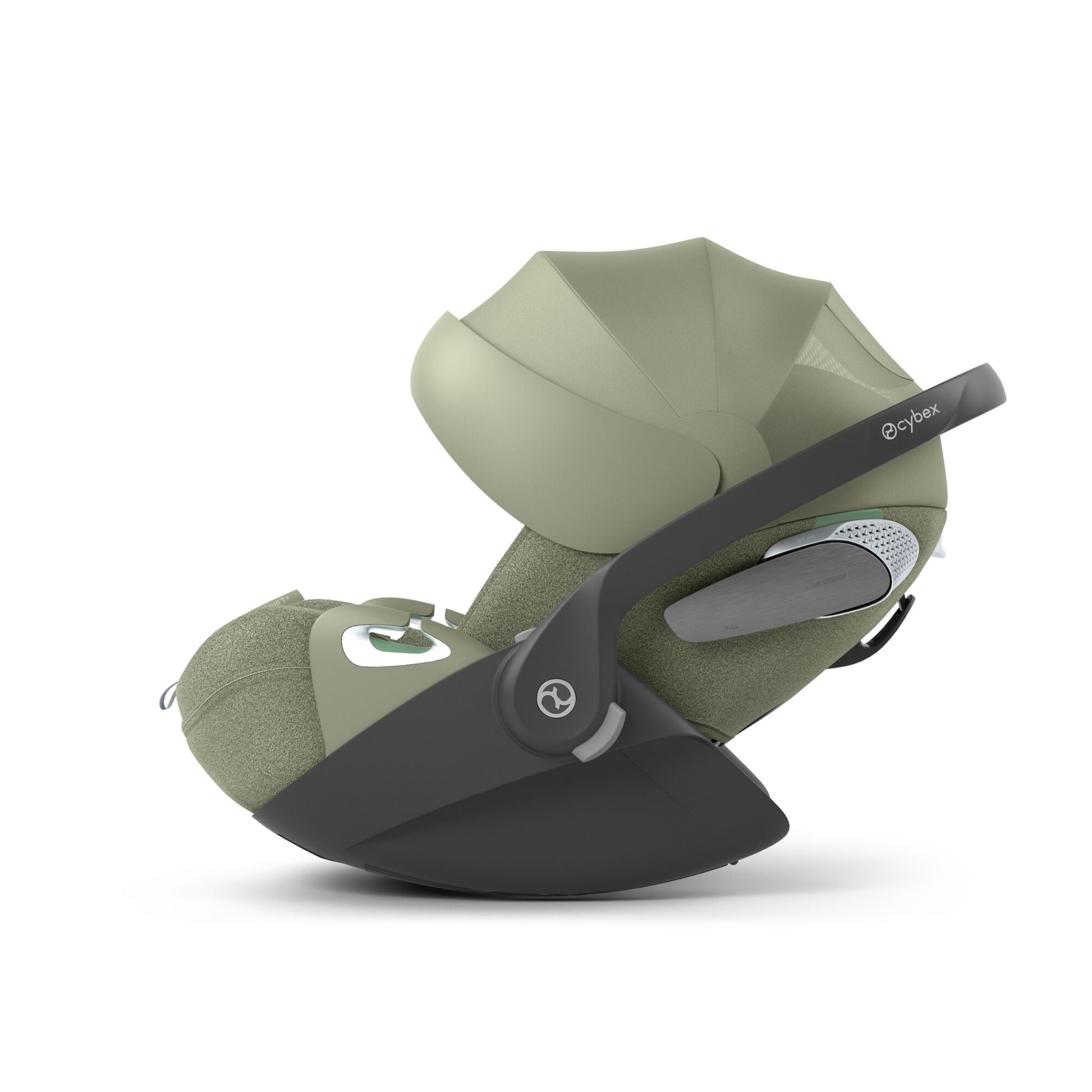 Cybex Cloud T car seat in Sage Green colourway, highlighting contemporary safety features.