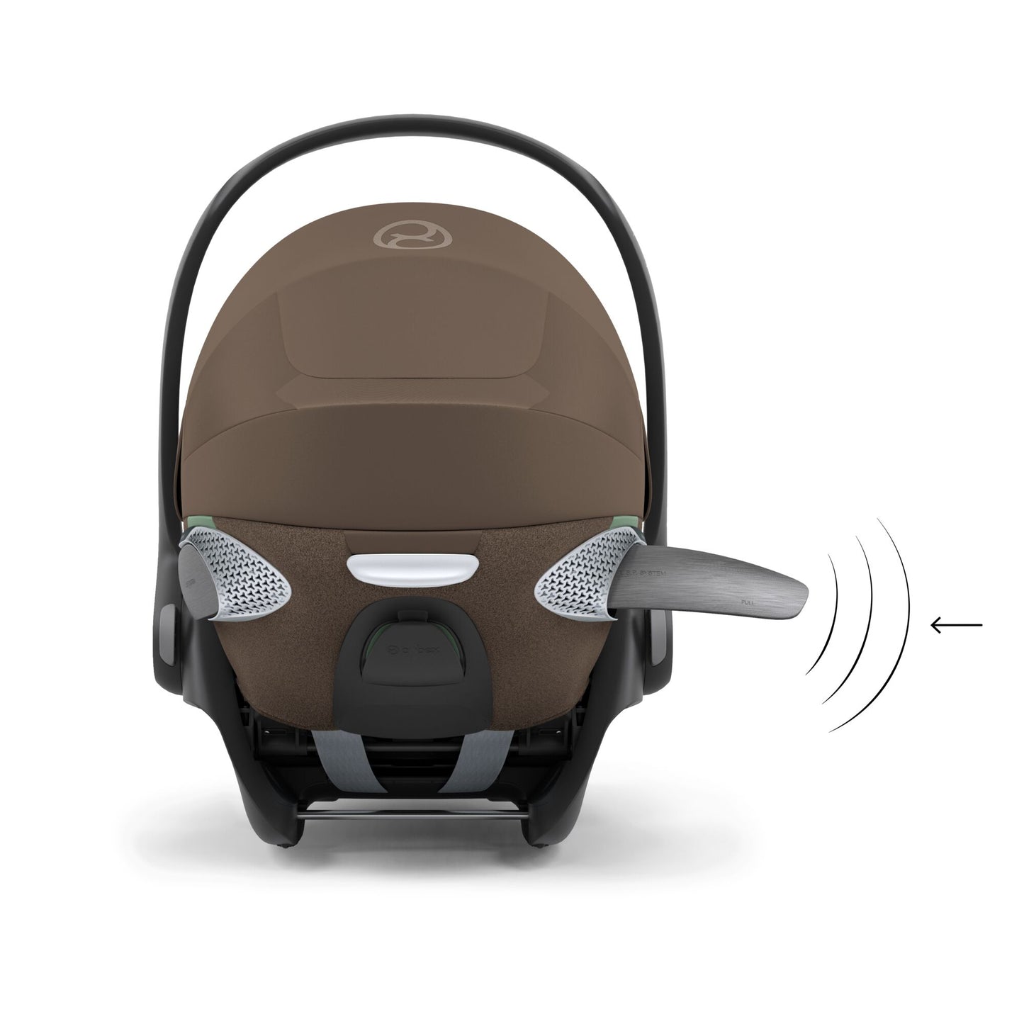 Cybex Cloud T car seat in Coconut Brown colourway, highlighting contemporary safety features.