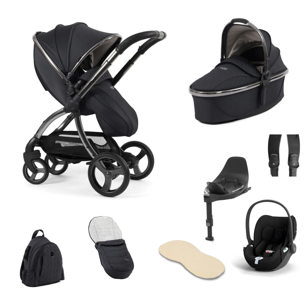 Egg 3 stroller in Carbonite with cloud t and base with accessories