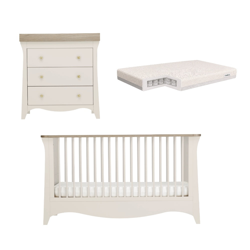 Clara Cashmere 2 Piece Bundle with Cotbed and Dresser and a CuddleCo signature pocket sprung mattress