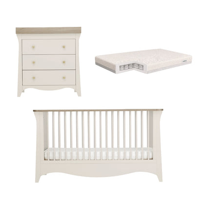 Clara Cashmere 2 Piece Bundle with Cotbed and Dresser and a CuddleCo signature pocket sprung mattress