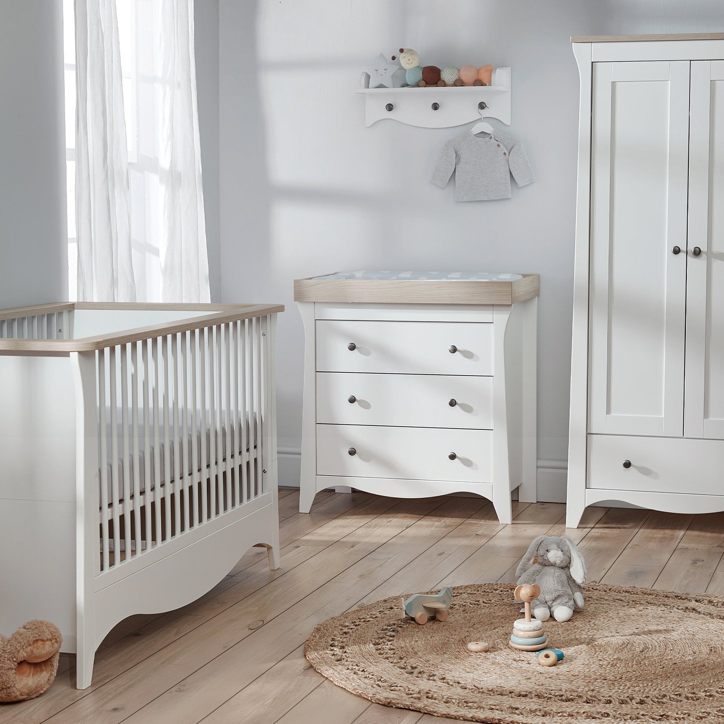 clara cot bed dresser and wardrobe within a nursery