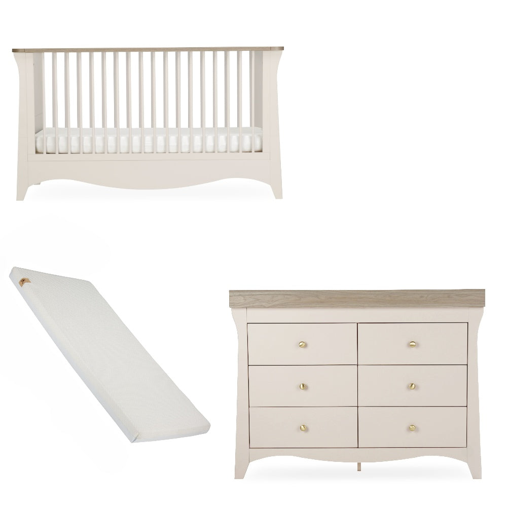 Cuddleco Clara Luxe 2 peice nursery furniture set in cashmere and ash colour, with lullaby mattress.