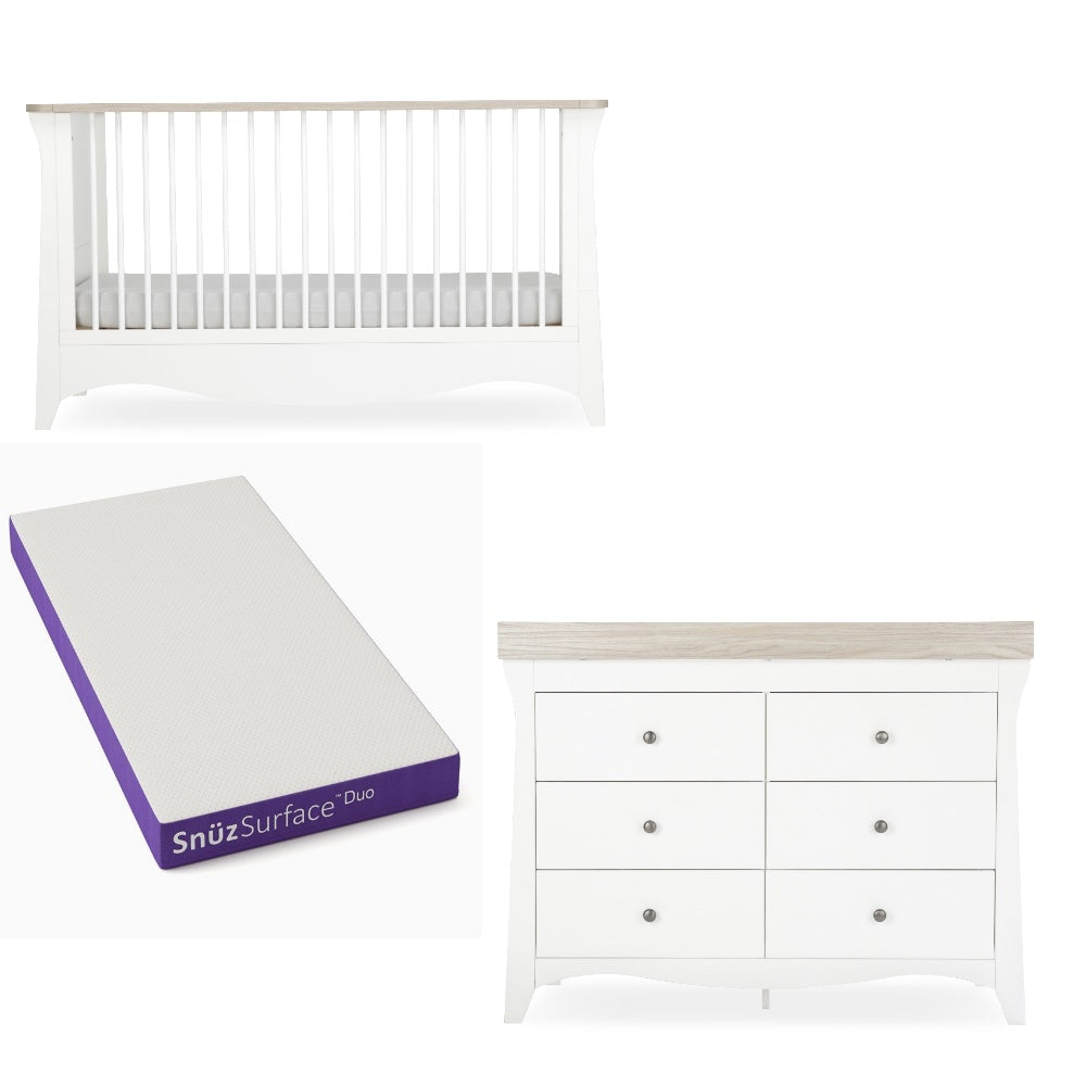 Cuddleco Clara Luxe 2 peice nursery furniture set in cashmere and ash colour, with Snuz Duo mattress.