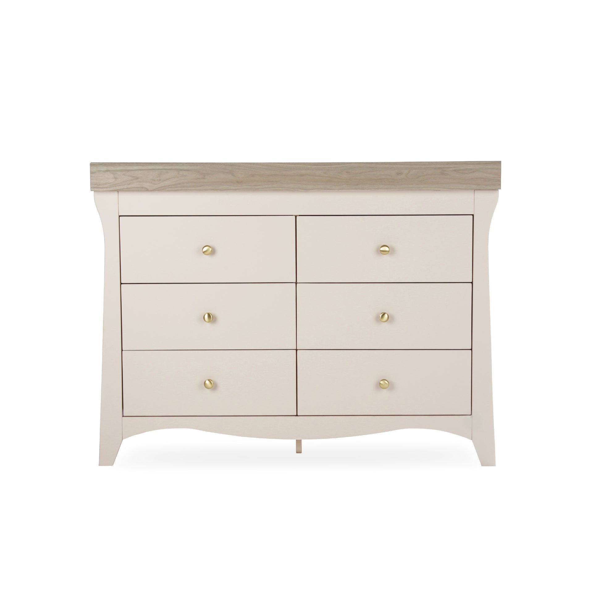 CuddleCo Clara 6 drawer wide dresser with changing top, in cashmere colour with ash colour trim.
