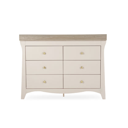 CuddleCo Clara 6 drawer wide dresser with changing top, in cashmere colour with ash colour trim.