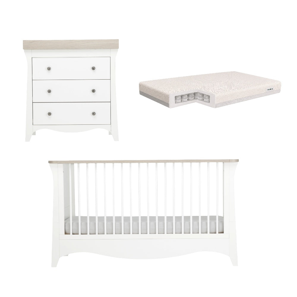 Clara 2 Piece Bundle with Cotbed and Dresser and a CuddleCo Signature pocket sprung Matttress.